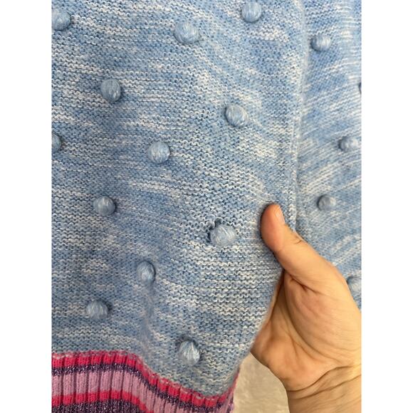 Lilly Pulitzer Verna Blue Peri Marl Metallic Pom Pom Preppy sz L Bell Sleeve - Picture 3 of 7